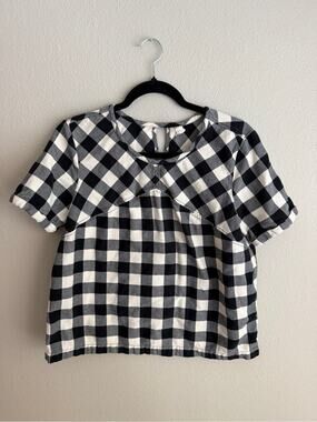 Hanna Andersson Womens Sz L Short Sleeve Boxy Top Check Plaid Black Flannel